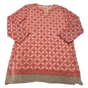 NVELOP SUN Tunic Top Womens X‎ Large Pink Red Floral Print UV Protection Tassels